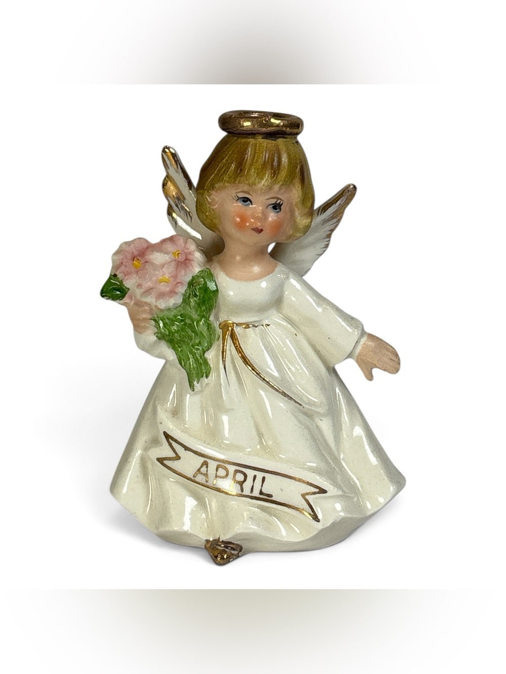 Vintage Price Imports April Birthday Angel Girl Figurine Flower Bouquet Japan